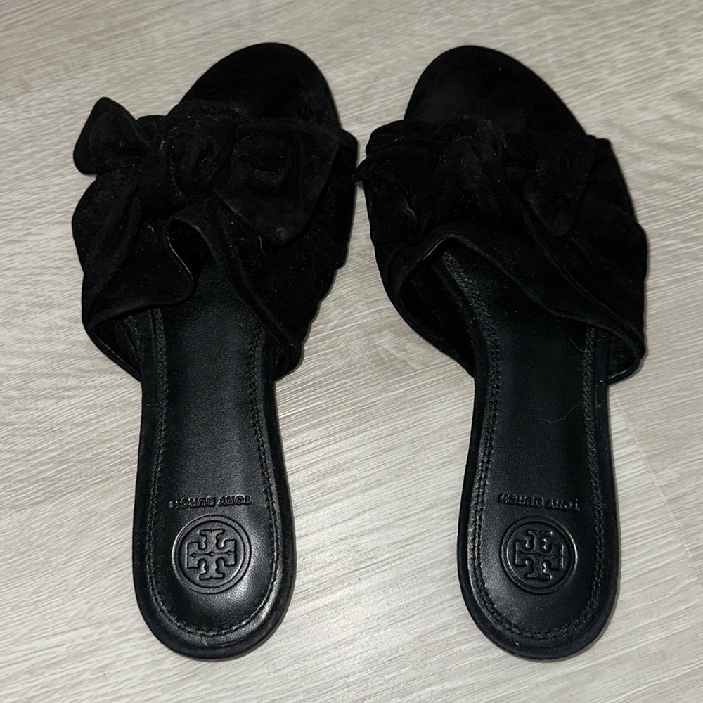 Tory Burch Black Velvet Flat Sandal
